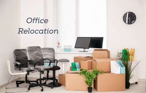 Office relocation services in Jaipur by Trends Packers and Movers with packed boxes and office furniture
