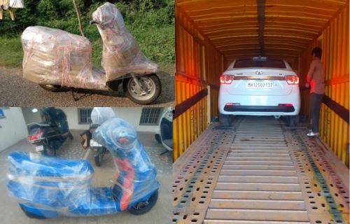 Car and bike transportation services in Jaipur by Trends Packers and Movers with covered carrier and packed vehicles.